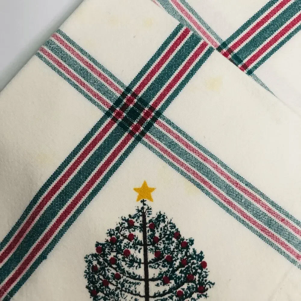 vtg 90s christmas napkins pine tree plaid‎ cabin cozy dinner 14.5 inch cloth
